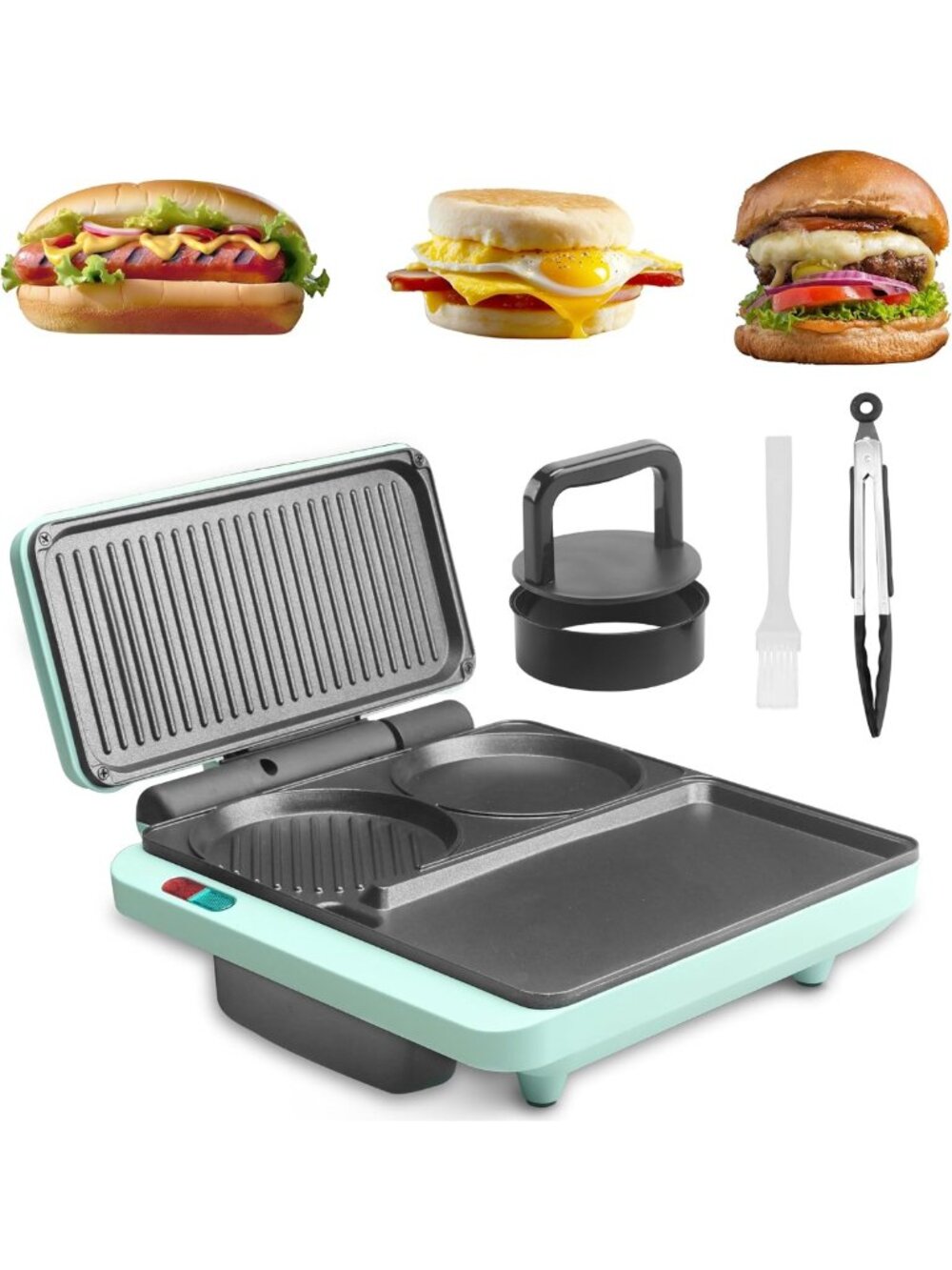 3-in-1 Breakfast Sandwich Maker & Electric Griddle, Nonstick, Includes